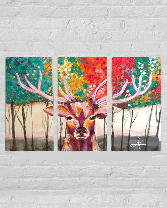Set- 3 Acryl Kunstwerke in 50x100cm - Hirsch