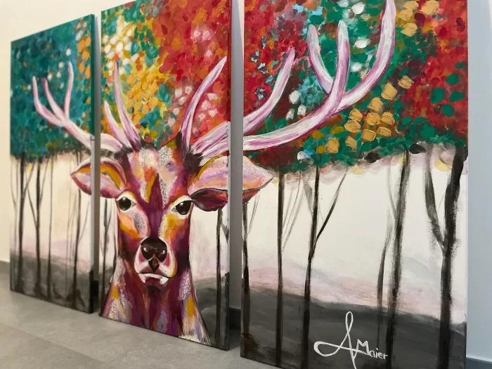 Set- 3 Acryl Kunstwerke in 50x100cm - Hirsch – Bild 5