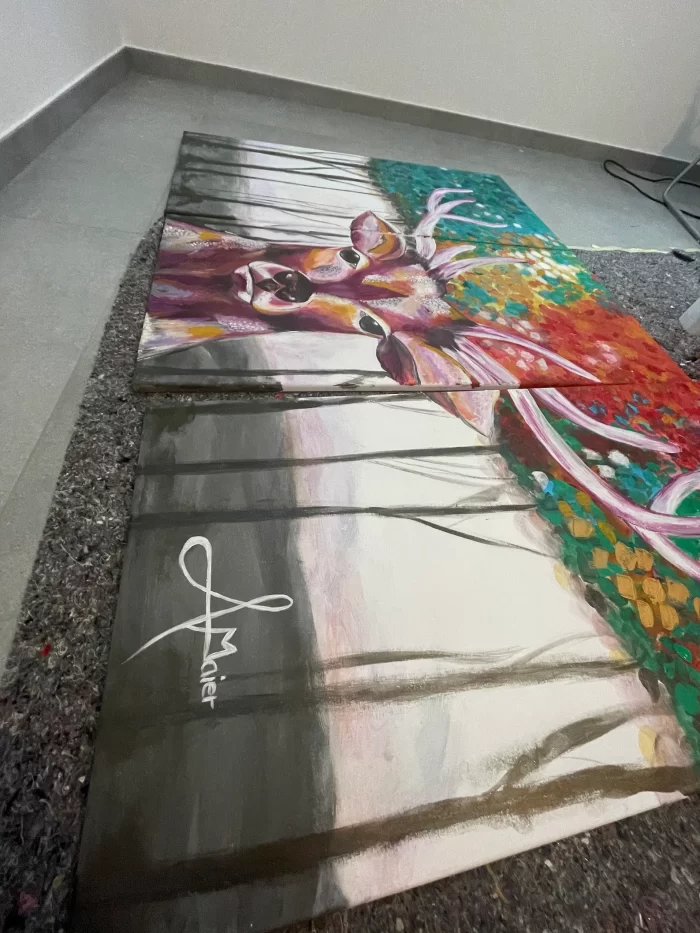 Set- 3 Acryl Kunstwerke in 50x100cm - Hirsch – Bild 3