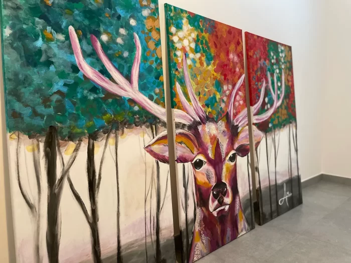 Set- 3 Acryl Kunstwerke in 50x100cm - Hirsch – Bild 4
