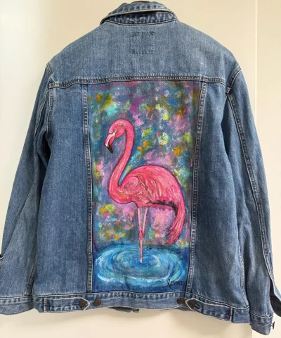 Denim Jeansjacke mit Flamingo