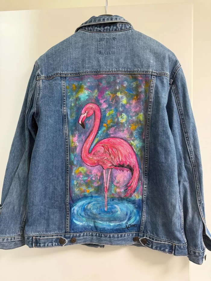 Denim Jeansjacke mit Flamingo
