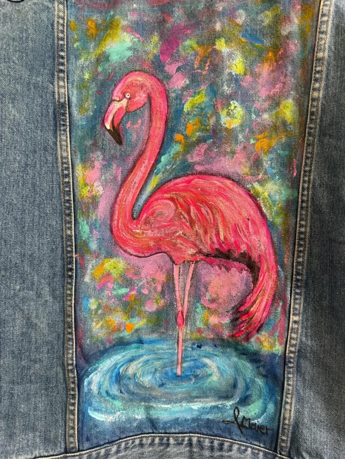 Denim Jeansjacke mit Flamingo – Bild 2