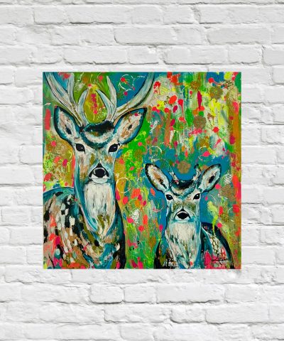 Kunterbuntes Portrait eines Hirsch Duos