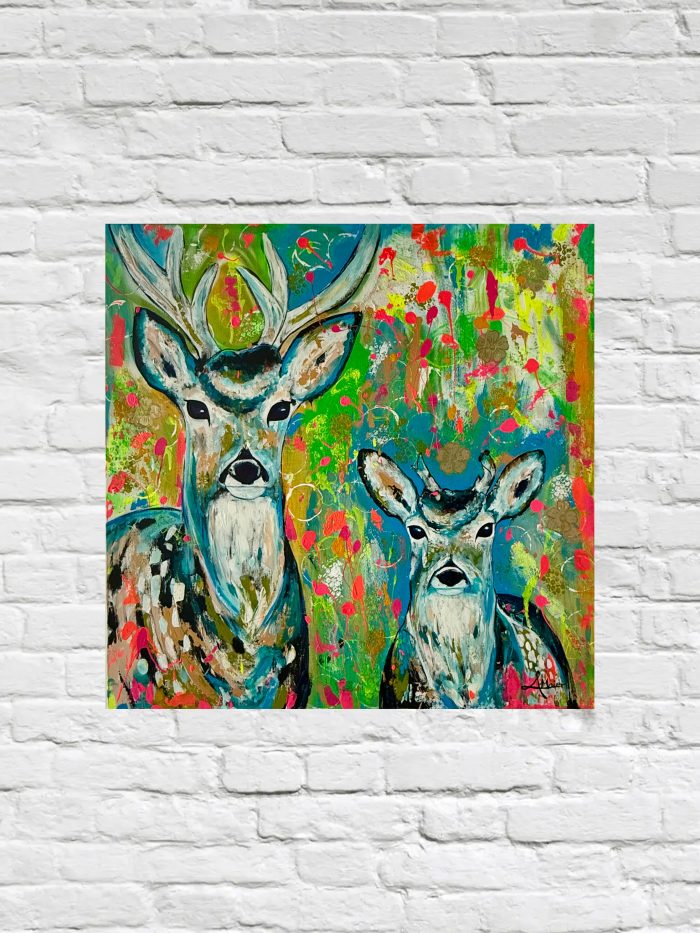 Kunterbuntes Portrait eines Hirsch Duos