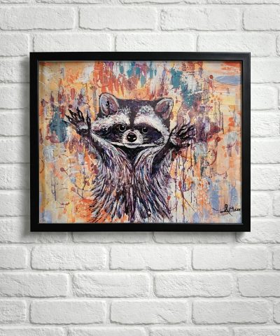 Edelprint im Schwarzen Rahmen - Lila Waschbär