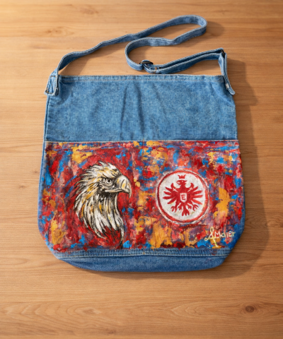 Großer Damen Shopper in Denim - Bemalt: Frankfurt Eintracht