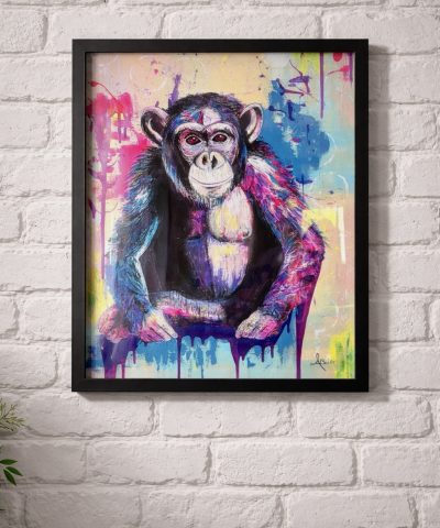 Edelprint im Schwarzen Rahmen - Colorful Monkey