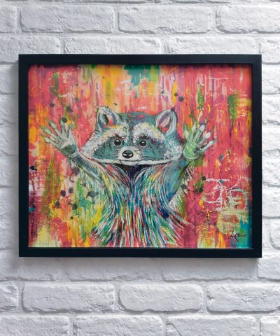 Edelprint im Schwarzen Rahmen - Waschbär Colorful