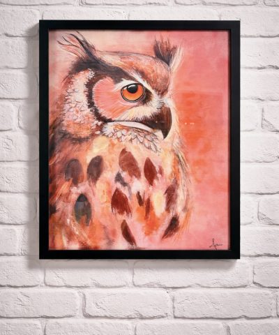 Edelprint im Schwarzen Rahmen - Peach Owl