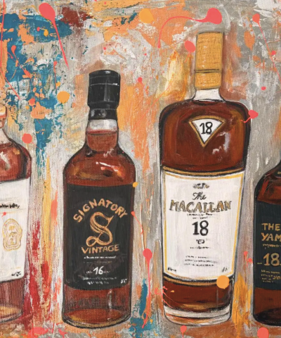 Postkarte: Whisky Shower Gold